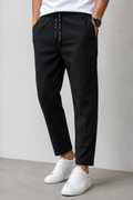 Men's Light Beige Striped Linen Trouser | Premium Casual Lower