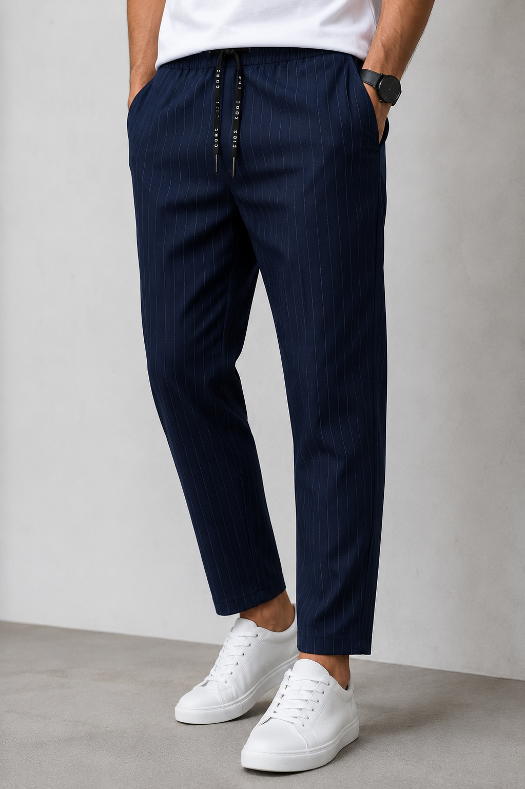 Men's Light Beige Striped Linen Trouser | Premium Casual Lower
